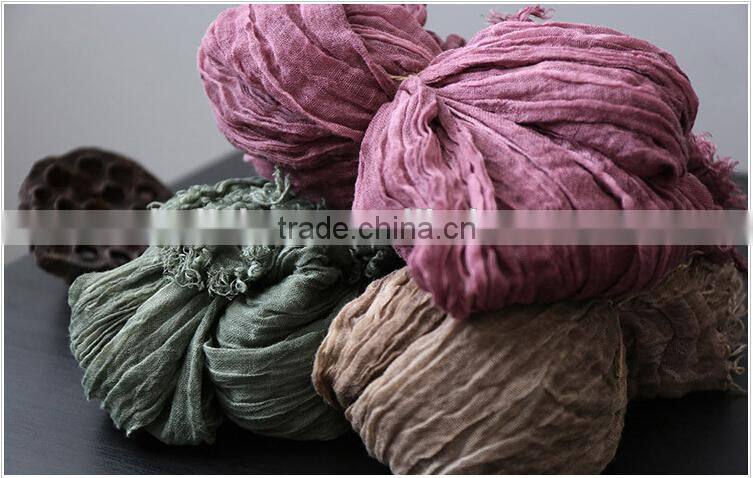 Korea Japan Fashion Ladies Solid Color Blank Plain Goffer Woven Linen Pashmina Shawl Scarf