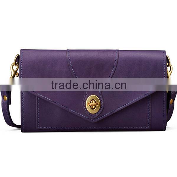 2016 gray color casual leather flap with hardware closure lady clutch bag