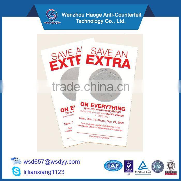 Custom anti-counterfeit scratch off coupons