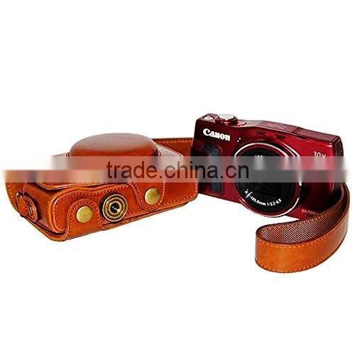 Brown PU leather Digital Camera Case Bag Cover with Shoulder Strap