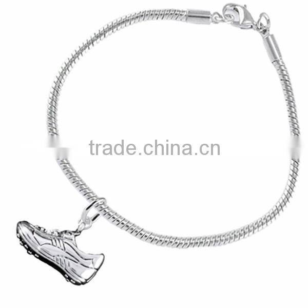 Crescent Moon Charm With Antiqued Swirl Pattern Charm Chain Link Bracelet