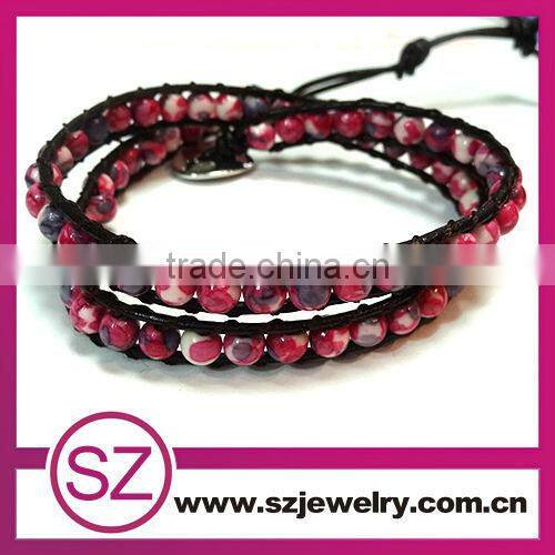 newest China blue gemstone Cheap leather wrap bracelet