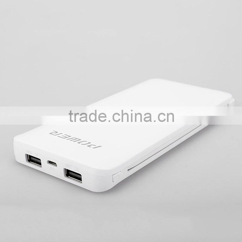 Top quality super thin polymer power bank with buit-in cable