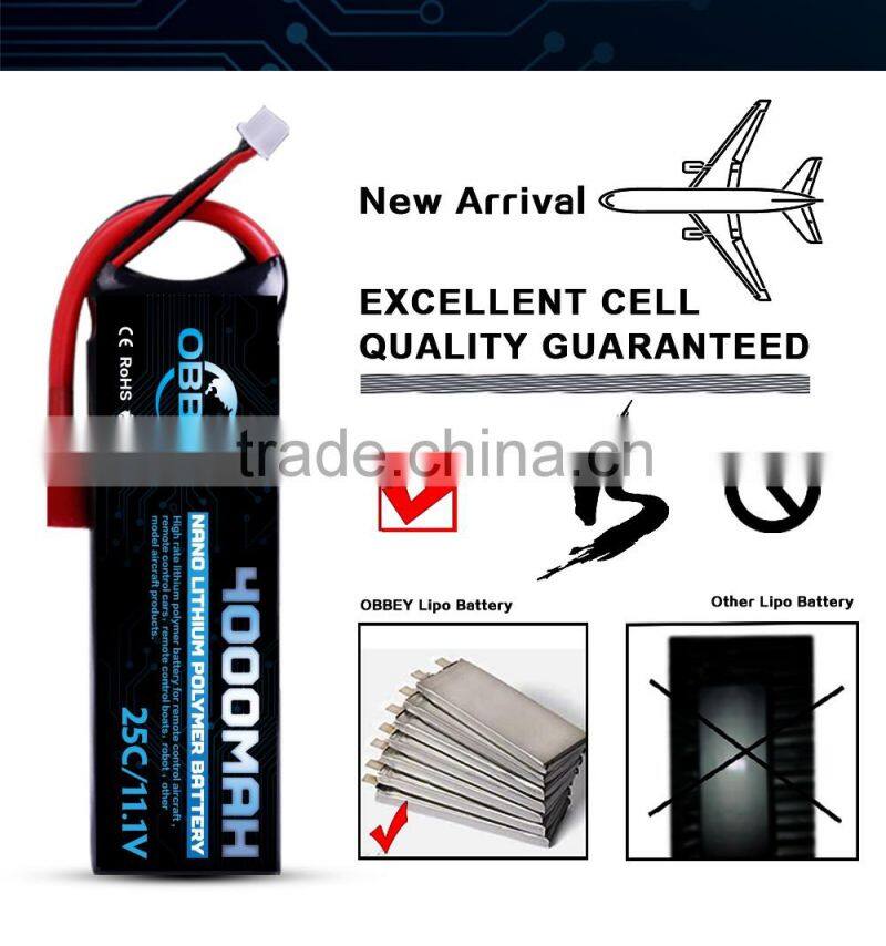 11.1V Lipo battery 3S 25C rechargeable battery pack 4000mAh for remote control helicopter