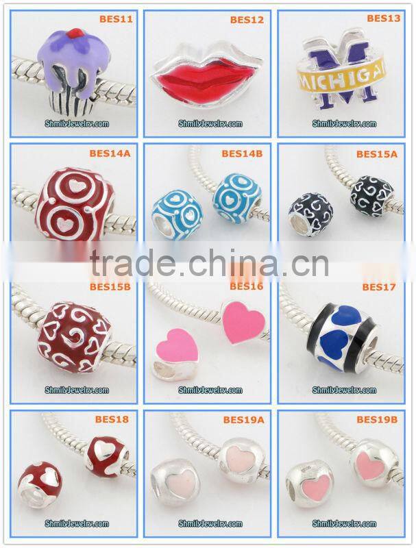 Wholesale White Enamel and Black CZ Sterling Silver Jewelry Beads BES58