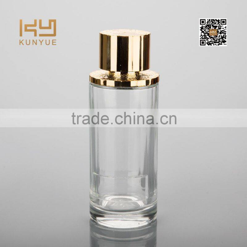 100ml cylindrical bottle glass perfume bottle with golden cap