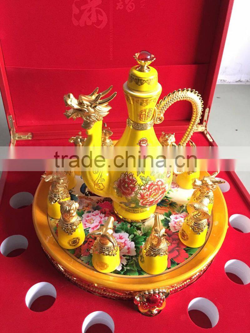 12 zodiac yellow ceramic wine cups,artistic ceramic cup