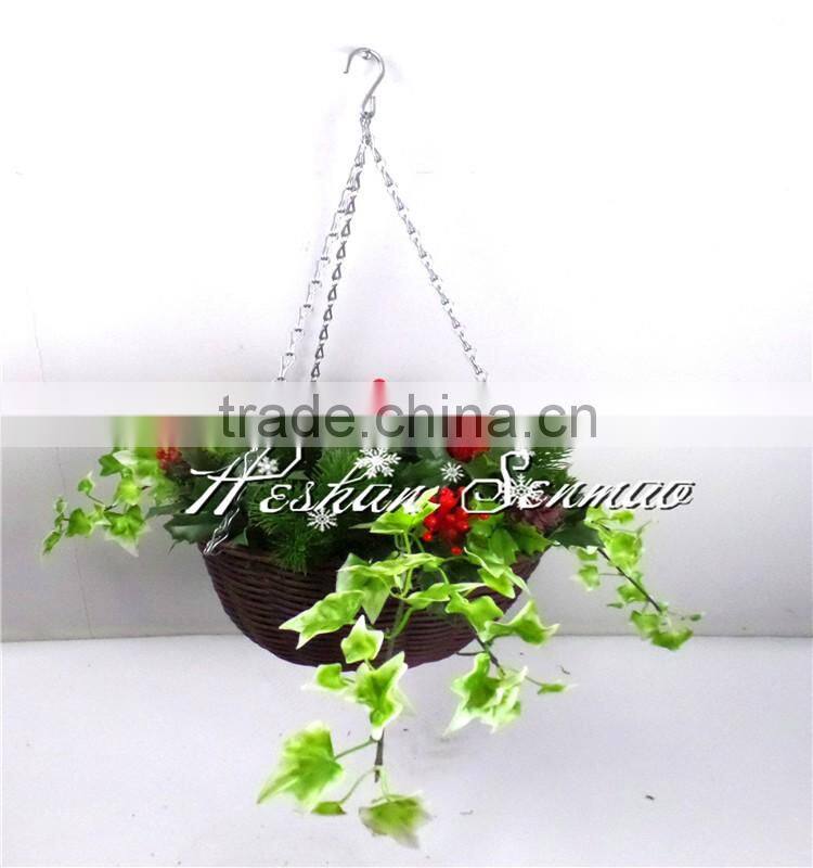 Hot sale PE material 2016 new style artificial hanging basket plant for wall decoration