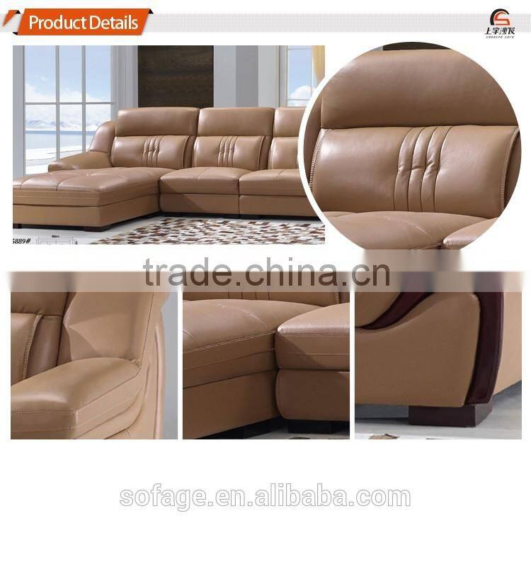 Suofeige American luxury living style leather corner sofa 5889