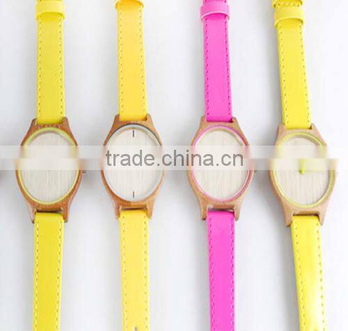 hot sale newest wood case with leather band fashion colorful ladies watch(WJ-3910)
