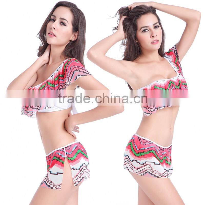 Plus Women's Flouncy One-shoulder Bikini Push-up Padded Bathing Swimsuit