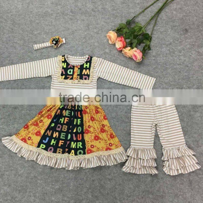 2016 Newest boutique girls summer outfits popular style squirrel printing top cotton ruffle outfits