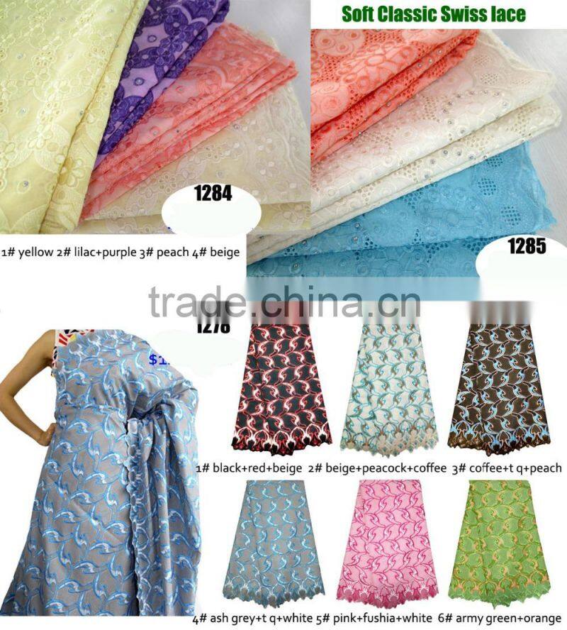 Newest China Factory Supplier Sky Blue Big Lace Fabric African Swiss Cotton Lace