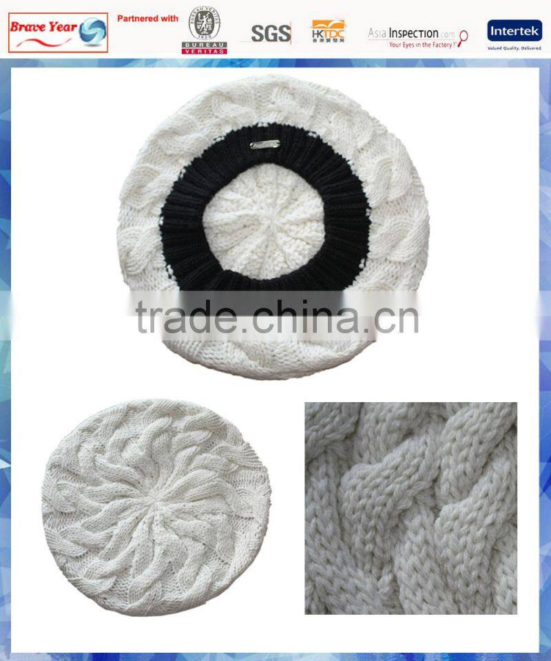 cable knit beret hat for girls/old girls beret hat/white beret hats