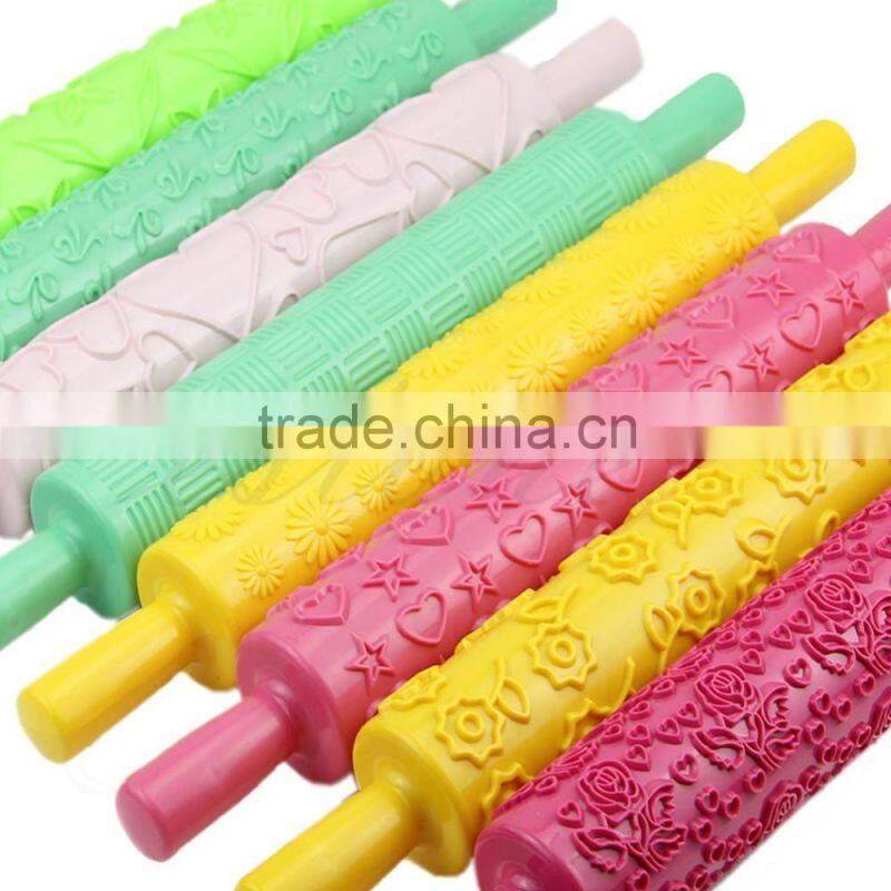 Reposteria Plastic textured Rolling Pin Fondant decorating Dough Roller baking tools