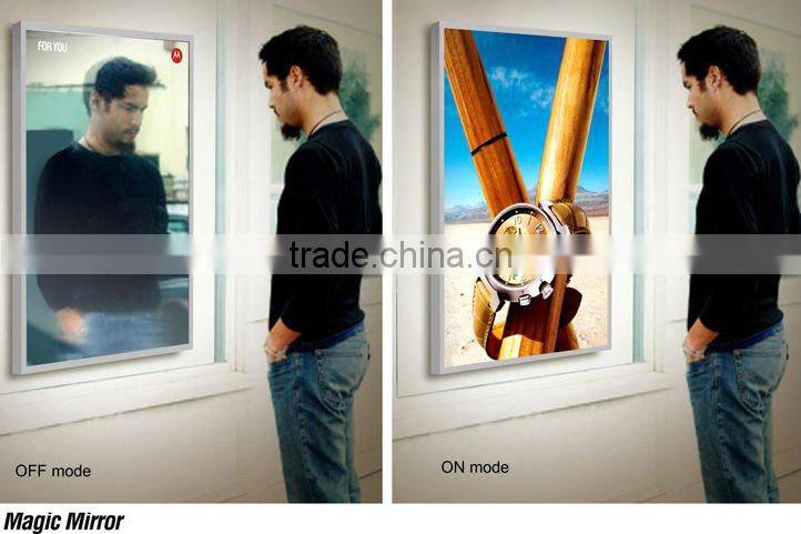 2012 newest best selling high quality super slim frameless led advertising mirror with sensors in hotel and mall