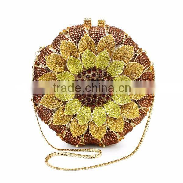 new design hard box yellow sunflower woman handbag ladies purses evening clutch bag (88165A-GY)