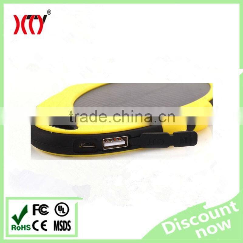 5000mAh waterproof travel solar power bank dual USB output CE RoHs certifications