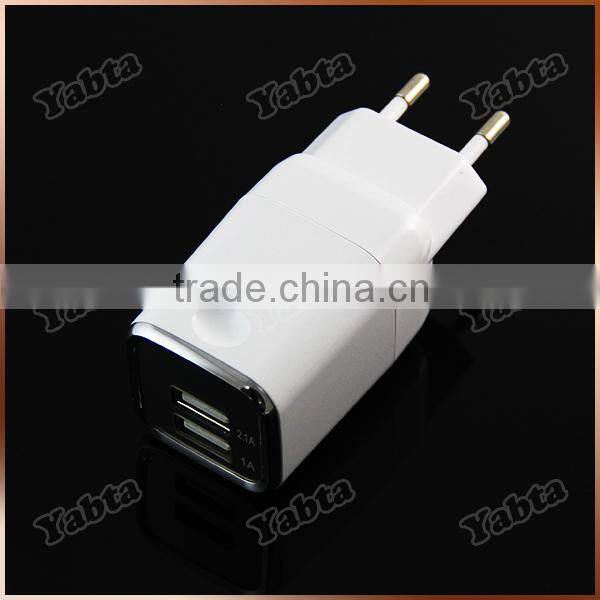US UK EU Plug 5V 2.4A Dual USB Travel Charger White