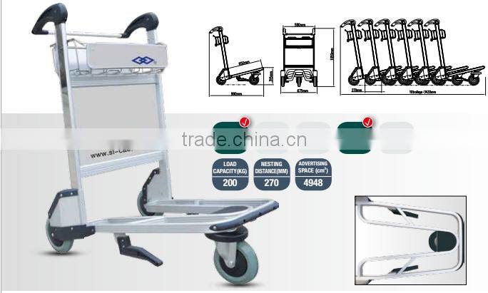 2016 New best selling 3 wheels aluminum alloy airport luggage trolley