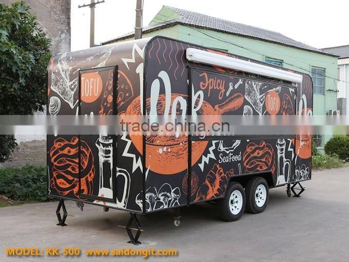 Mobile fast food car big wheels outdoor food cart catering