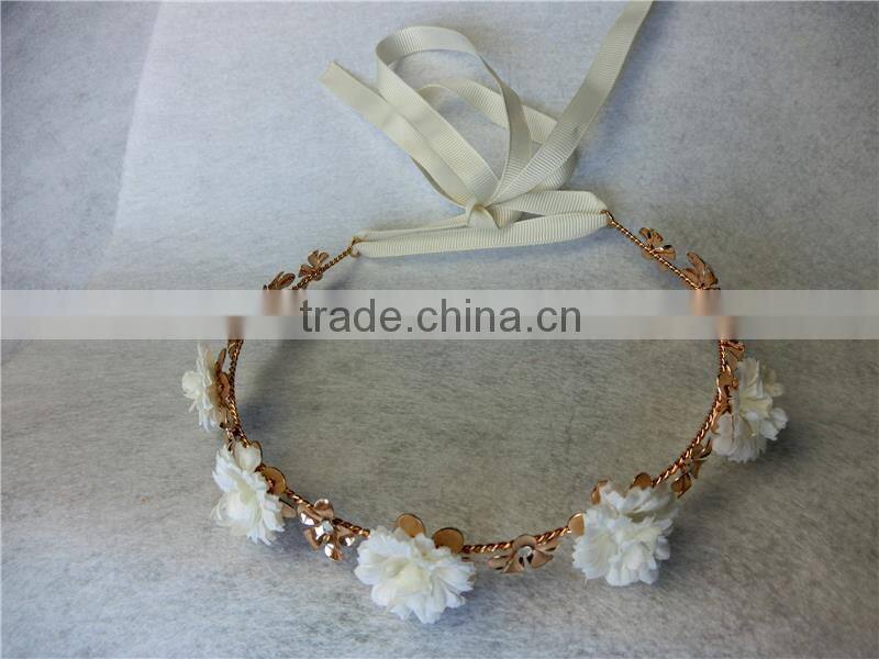 Baroque flower metal headband gold metal leaves Pearl thin hair band wedding bridal crown hair accessories girls FHHBC5001-5