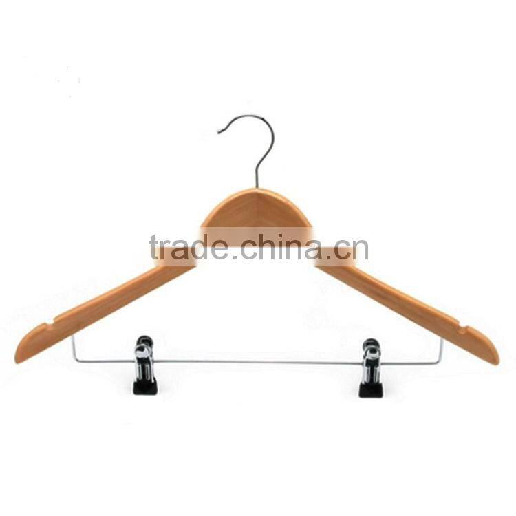 High quality wooden hanger with notches with metal chrome plate clip