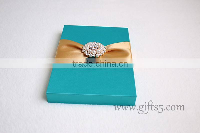 Custom Handcraft blue wedding invitations silk box