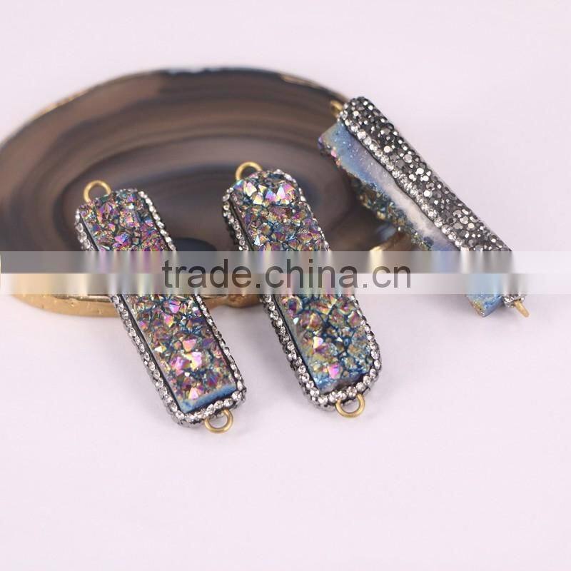 Shiny Natural Agate Titanium Druzy Connector Beads, Rectangle Bar Pave Crystal Druzy Beads For Jewelry Making