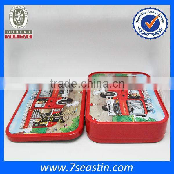 fancy suitcase tin box with plastic handle and metal lock