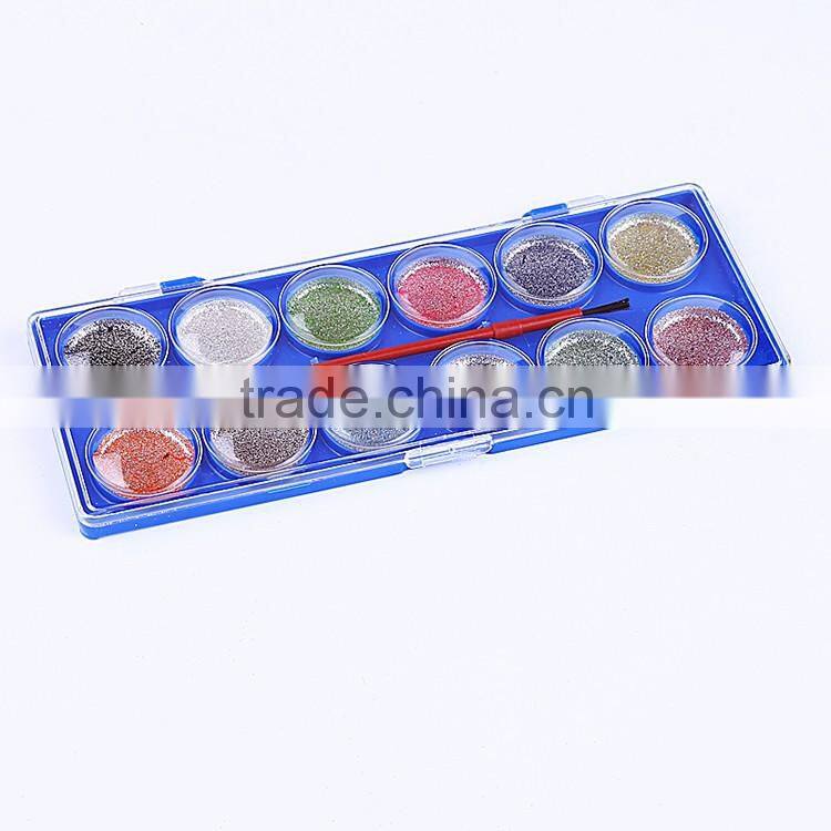 Professional 12 colors dry glitter water color cakes in color box,solid powder for watercolor painting