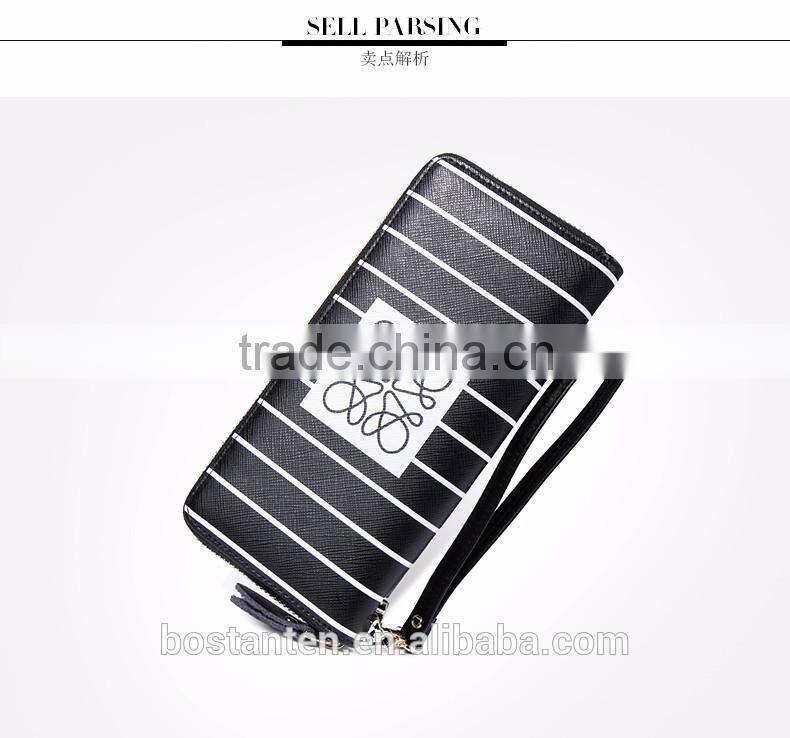 stripe pattern zippered women leather hand purse manufacturer