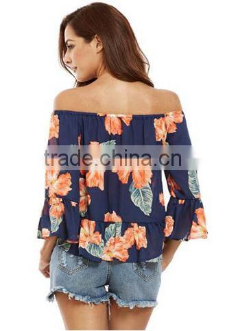 Women's Casual Floral Off Shoulder Chiffon Blouse Top