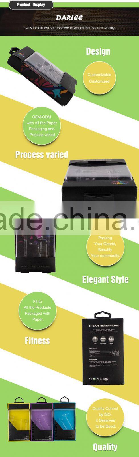 Hot sale custom logo recyclable free sample in ear earbuds packaging box with clear window
