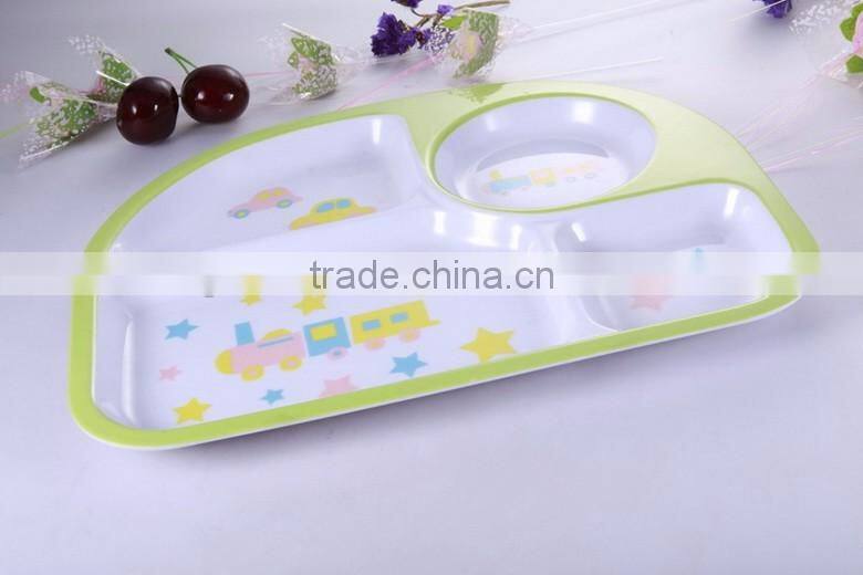 Special shape three grids melamine lunch tray for children, biodegradable lunch trays