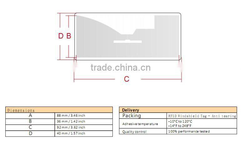Wide Range Passive UHF RFID Ceramic Windshield tag for car management