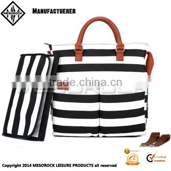 High quality white and black stripe diaper tote bag baby diaper bag