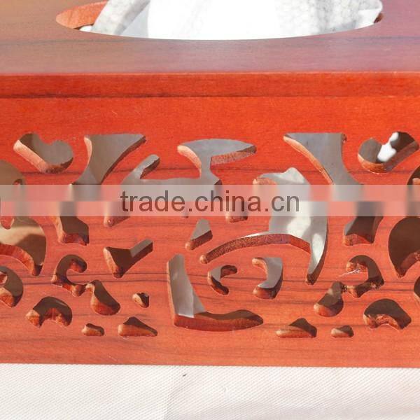 Imported High-Grade Pine Hollow Carved Flowers Napkin Box, Wooden Copper Buckle Chinese Style Tissue Box