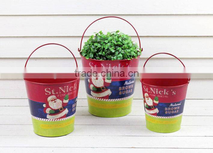 hot sale s/3 color printing Christmas design metal flower bucket