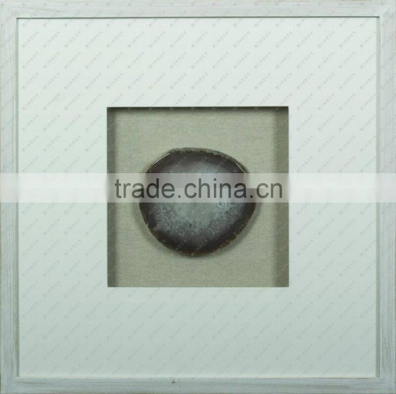 2017 White Wooden Frame Shadow Box Wall Art with Blue Agate Stone