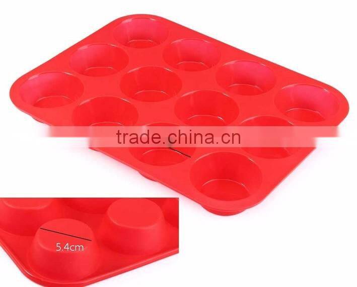 BPA Free Nonstick Red 12 -cup Silicone Baking Pan Silicone Muffin Pan