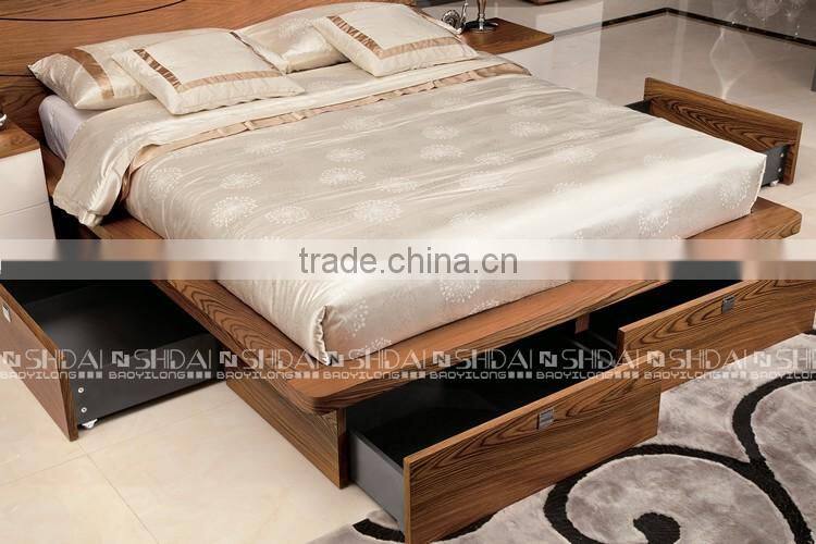 Queen Size Simple Design Wooden Bed Room Furniture With Four Drawers