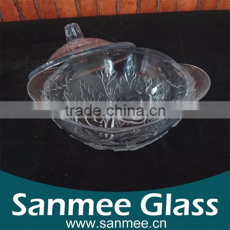 Engraved Quality Glass Candy Bowl Glass Sugar Bowl
