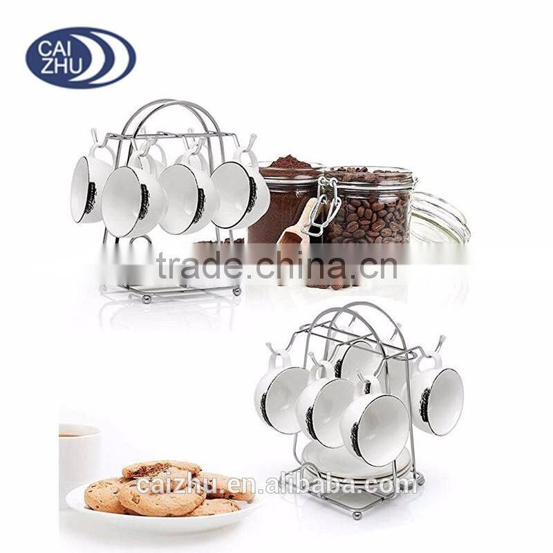 Metal Wire Rack for Organizing 6 saucers & 6 cups & 6 spoons espresso Set Rack Tea Set Display Stand