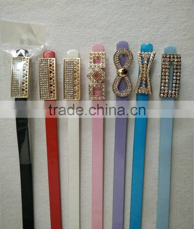 Wholesale colourful rhinestone paved alloy buckle sex women lady thin PU waist belt