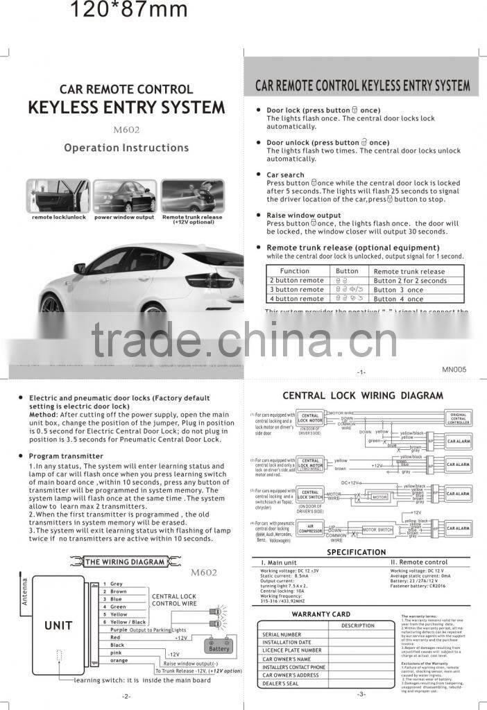 Universal Car Remote Control Keyless Entry System Remote Control For Car Central Door Lock System Locking