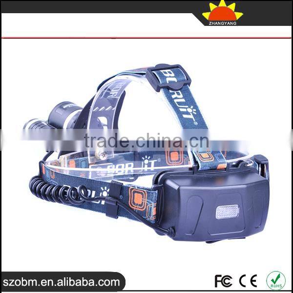 High Power Adjustable Black XML L2 LED 1800 Lumens 3.7V Rechargeable 3 LED Headlamp with Green White Dual light