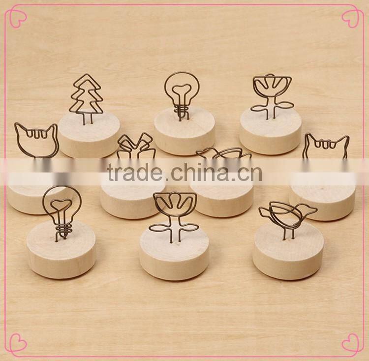 Personalized Various Shapes Round Wooden Base Memo Card Clips