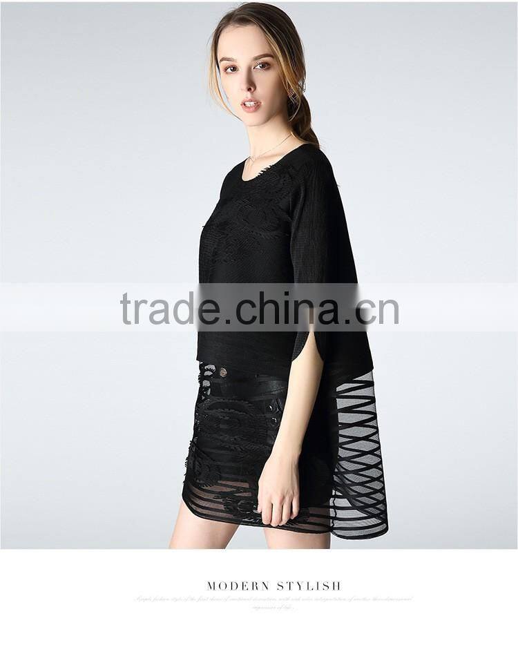 Woman pleat round neck flower splicing loose dresses wholesale