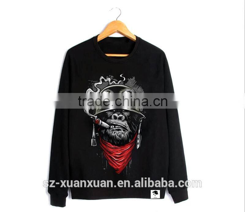 Fashion animal cartoon printing hoody men long sleeve pullover hoddy